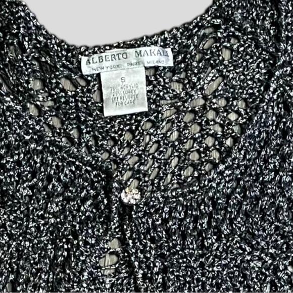 ALBERTO MAKALI METALLIC GUNMETAL GRAY OPEN FRONT CARDIGAN SWEATER SIZE SMALL - Picture 3 of 5